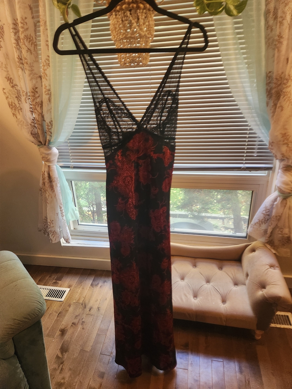 Black Lace Slip Dress in Burgundy